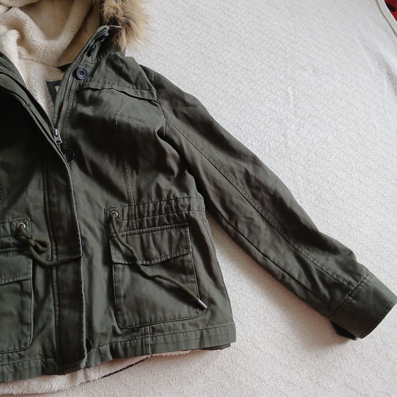 a&f ♡ fur lined parka y2k vintage hood green cargo utility abercrombie and fitch - Picture 2 of 13